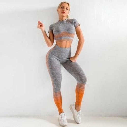 Women's Seamless Yoga Set - Long Sleeve Gym Top