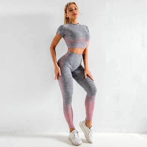 Women's Seamless Yoga Set - Long Sleeve Gym Top