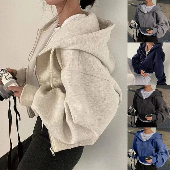 Womens Fleece Lined Cropped Slim Jacket